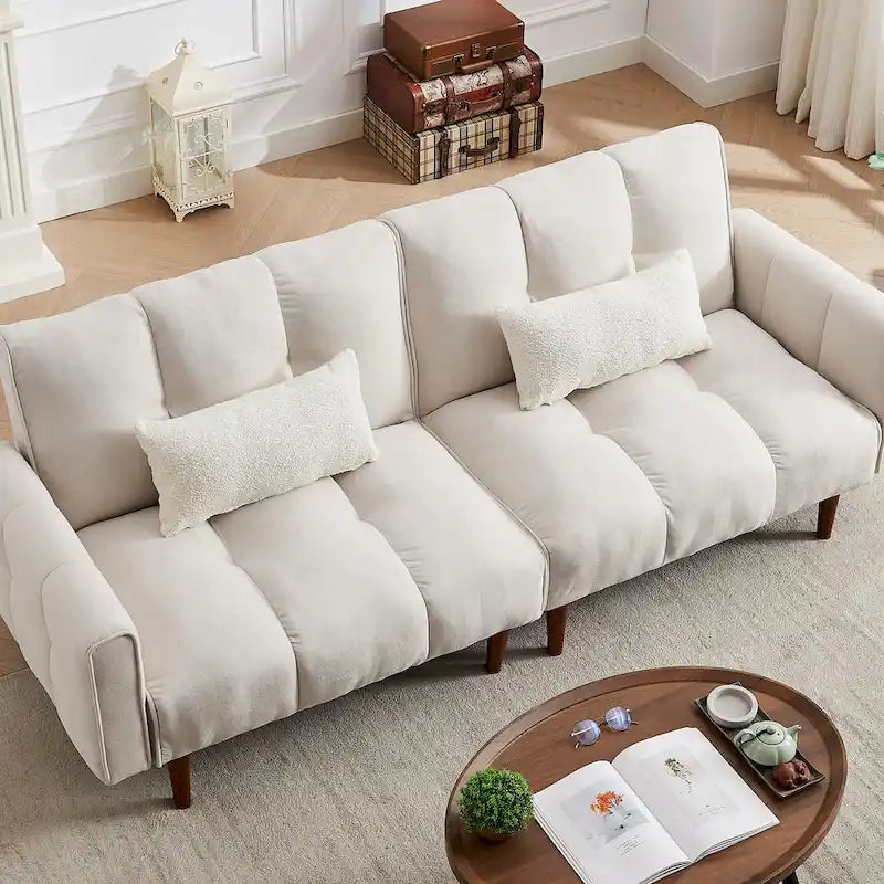 Canapé-lit futon convertible avec positions réglables et pieds en bois