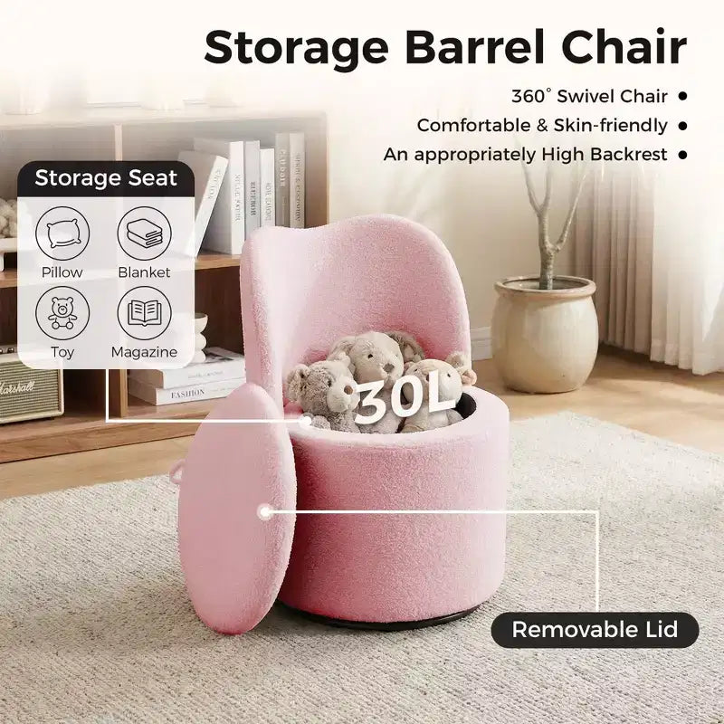 Chaise de coiffeuse pivotante avec rangement, tabouret rond rembourré avec dossier, fauteuil tonneau d’appoint doux et rembourré pour chambre et salon