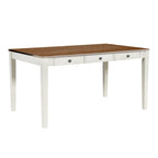 6-delige houten eetkamerset met 4 stoelen en bank, tafel met lade