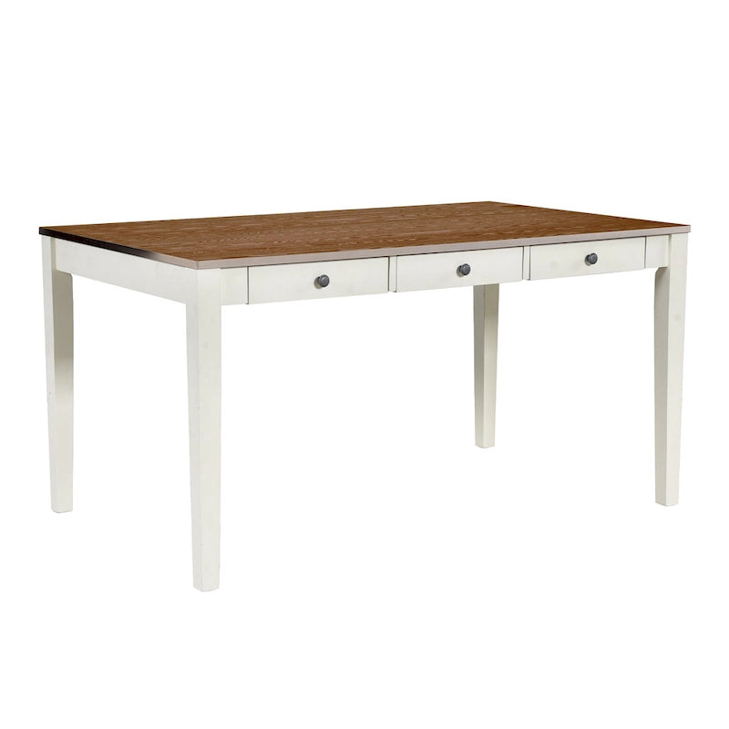 6-delige houten eetkamerset met 4 stoelen en bank, tafel met lade