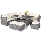 Costway Ensemble repas de jardin en rotin de 7 pièces, canapé d’angle, canapé et pouf — Voir les détails