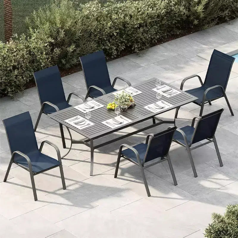 Chaises de patio, ensemble de 4 ou 6 chaises de salle à manger d’extérieur empilables, légères et résistantes à toutes les intempéries, en textilène, avec accoudoirs, pour jardin et terrasse de piscine