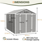 Opslagschuur van 6 ft x 4 ft/6 ft x 8 ft/8 ft x 6 ft/8 ft x 10 ft, weerbestendig kunststofhars voor buiten met vloer, gereedschapsschuur met puntdak