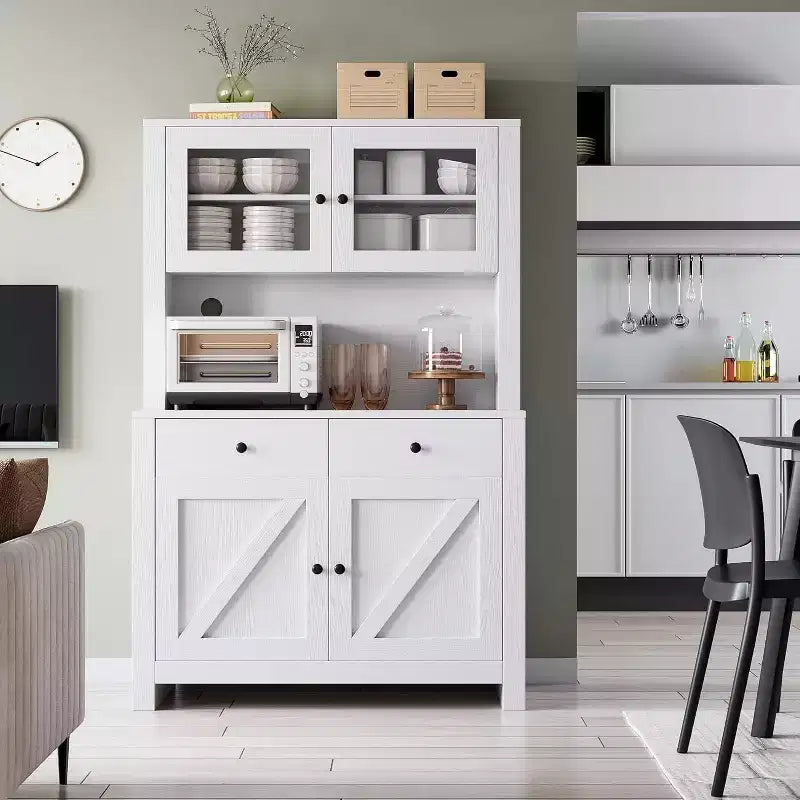 Meuble garde-manger de cuisine avec support pour micro-ondes, vaisselier avec buffet et étagères réglables, pour la cuisine et la salle à manger