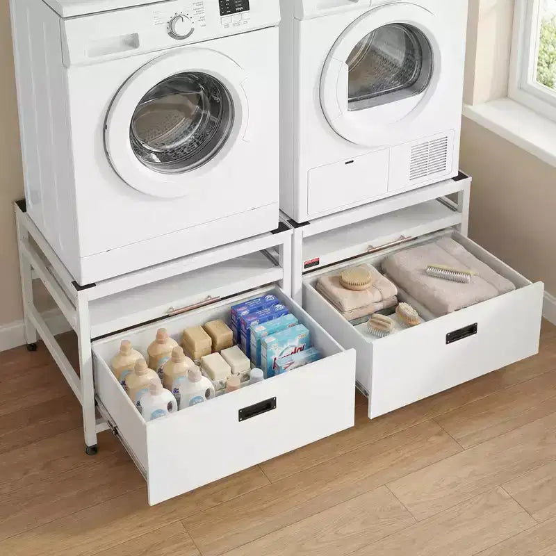 VEVOR-waspodest, 22,6 inch hoog, wasmachine- en drogerpodest van 29 x 29 inch met uitschuifbare lade en opbergruimte, draagvermogen van 800 lb, antislip, wit