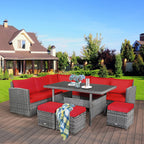 Costway Ensemble repas de jardin en rotin de 7 pièces, canapé d’angle, canapé et pouf — Voir les détails
