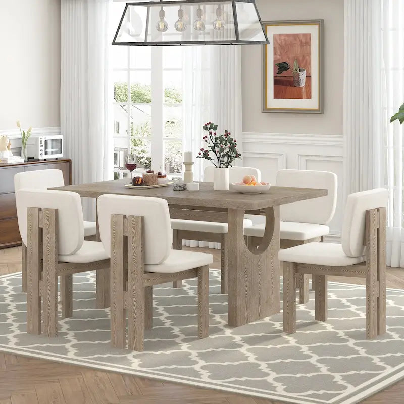 Houten eetset in overgangsstijl, 7-delig, met rechthoekige tafel en 6 stoelen