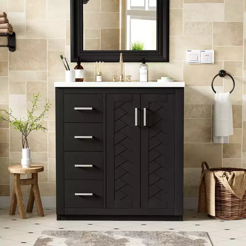 30 Einzelwaschbecken-Badezimmerwaschtisch mit Unterschrank und 3 Schubladen - Schwarz / Blau / Grün / Indigo / Weiß