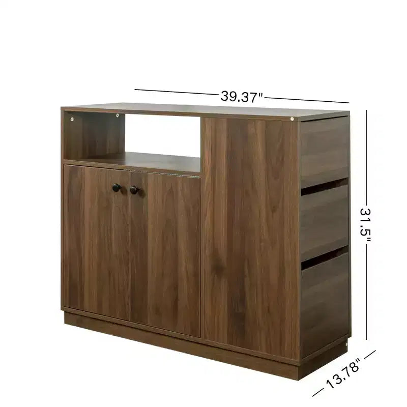 GDFStudio Hikaru moderne Anrichte mit Schiebetüren aus Glas und Schubladen