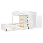 Lit superposé deux places sur deux places avec armoire de rangement et tiroirs, lit superposé en bois deux places gain de place avec barrière de sécurité pour appartement et chambre