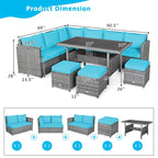Costway Ensemble repas de jardin en rotin de 7 pièces, canapé d’angle, canapé et pouf — Voir les détails