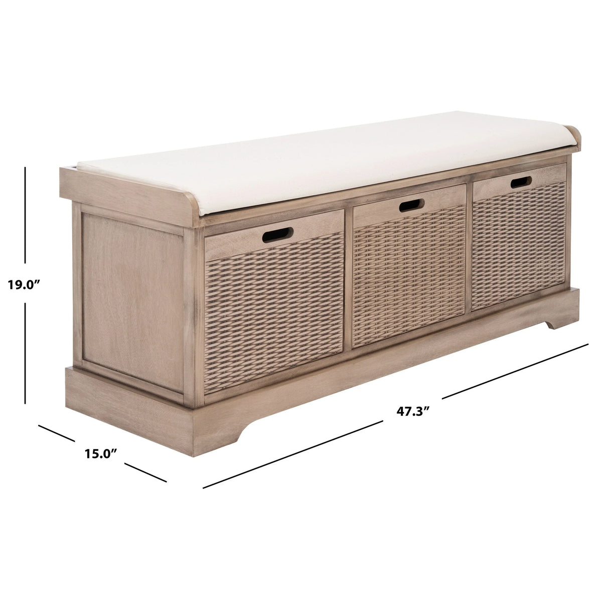 SAFAVIEH Fiorello 3-Drawer with Cushion Storage Bench - 47.3 W x 15 L x 19 H - 47Wx15Dx19H