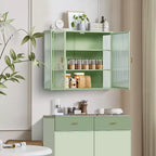 Moderner 2-türiger Wandschrank von Okak mit 3-stufigem Stauraum und Glastüren für Eingangsbereich, Esszimmer, Wohnzimmer oder Küche