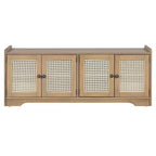Banc de rangement rustique en bois Whisen, banc à chaussures pour entrée avec coussin amovible et étagères réglables