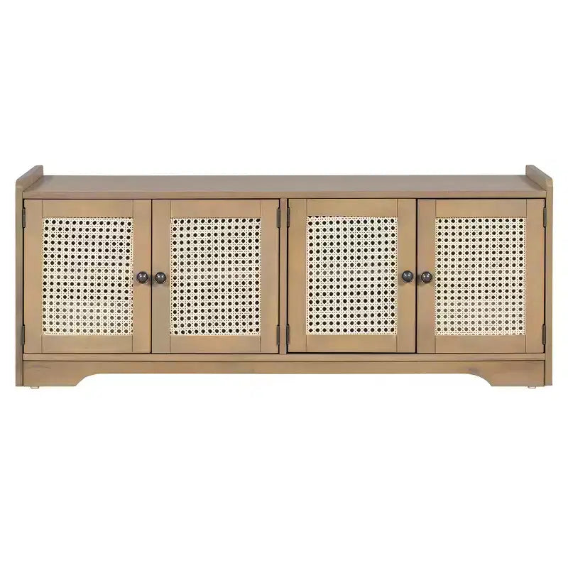 Banc de rangement rustique en bois Whisen, banc à chaussures pour entrée avec coussin amovible et étagères réglables