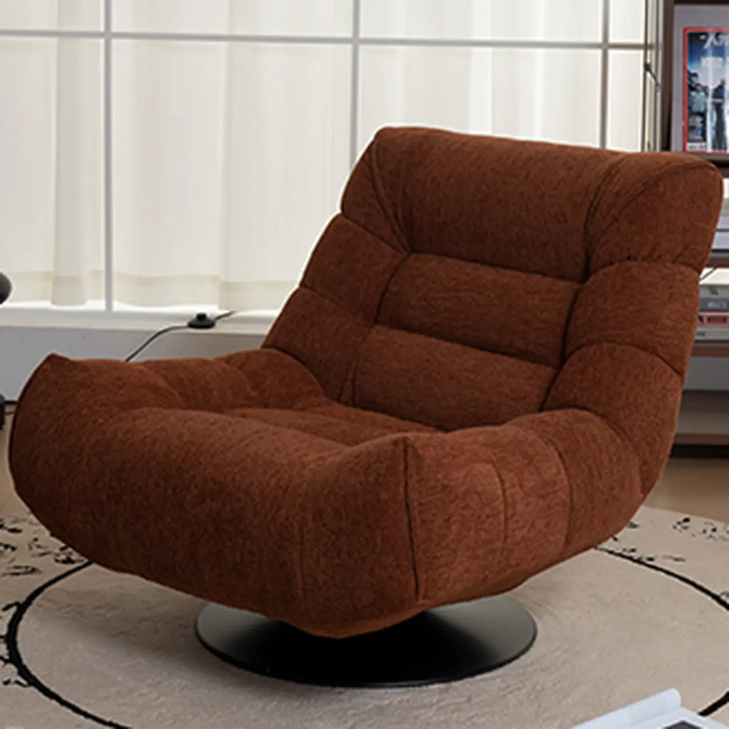 Gele draaibare fauteuil van chenillestof met accent