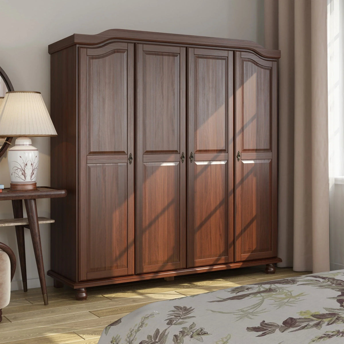 Palace Imports Kyle 4-türiger Kleiderschrank aus 100 % Massivholz mit Türen aus Massivholz oder Spiegelglas
