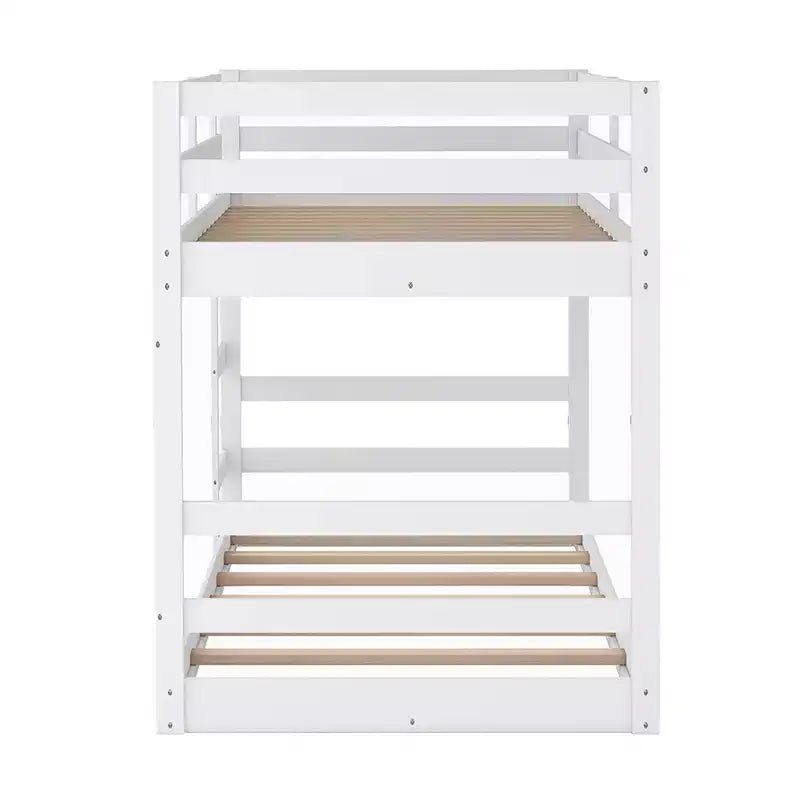 Lit superposé bas, lit superposé en bois au ras du sol avec échelle, lit superposé avec barrières de sécurité complètes