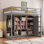 Kinder-Hochbett mit Kleiderschrank und Regalen, Hochbettgestell aus Holz mit Stauraumschrank für Kinder und Jugendliche