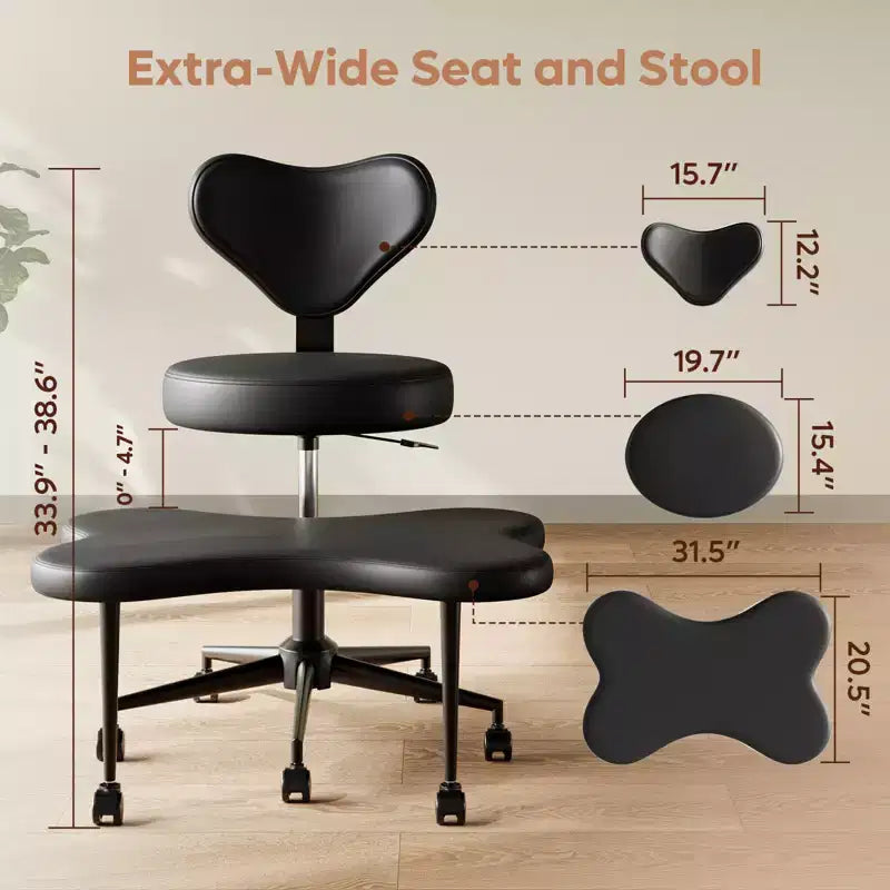 Pinmoco ergonomischer Bürostuhl mit gekreuzter Sitzfläche, höhenverstellbarer Meditationsstuhl, um 360° drehbar, Lordosenstütze, Arbeits- und Bürostuhl, ADHD-Stuhl