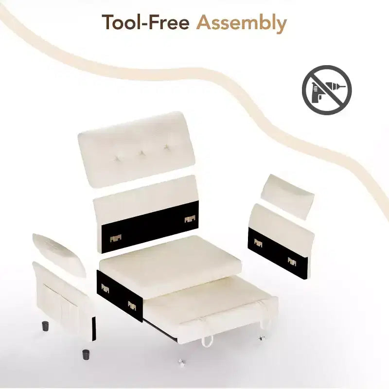 Dyonery 3-in-1-Schlafsofa, ausziehbares Schlafsofa mit Seitentasche und verstellbarer Rückenlehne, werkzeuglose Montage, klappbares Loveseat