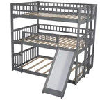 Dreistöckiges Etagenbett Full über Full mit umbaubarer Leiter und Rutsche, dreistöckiges Bett mit Sicherheitsgittern, Weiß/Grau/Espresso – ModernLuxe