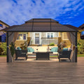 EROMMY Pavillon mit festem Dach, Outdoor-Pergola mit Doppeldach, Netzvorhängen und Vorhängen, robustes Vordach für Terrasse, Garten und Poolpartys