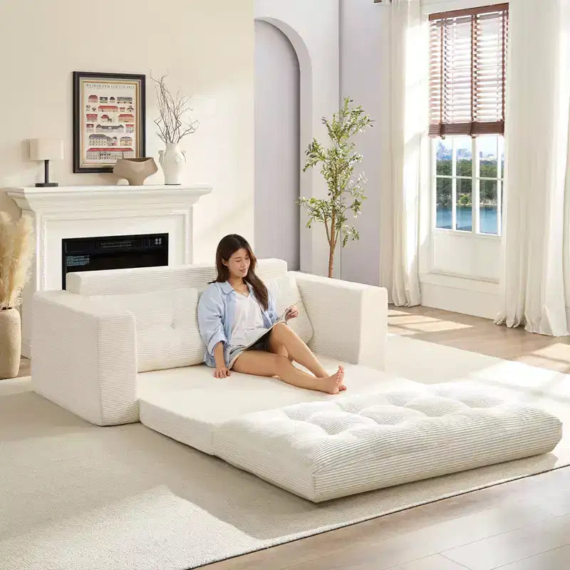 Mjkone 71' 2-in-1 slaapbank, opvouwbare loveseat met geribde stof en knopen, ruimtebesparend