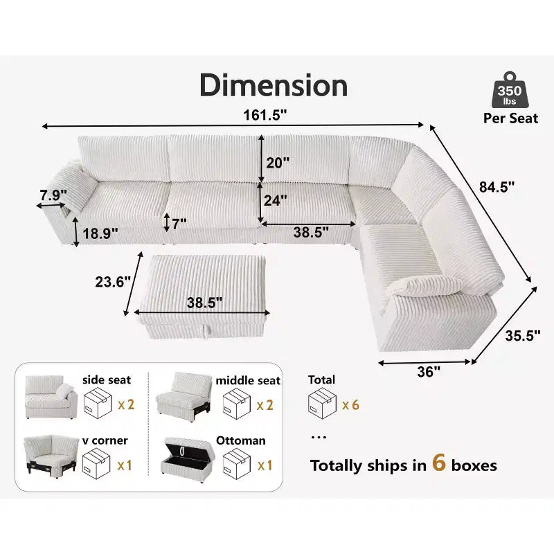 Dyonery Modular Corduroy Sectional Sofa with Washable Covers