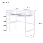 Okak Hochbett im minimalistischen Loft-Stil mit Leiter, Hochbett aus Gummibaumholz für eine Person mit Sicherheitsgeländer und integriertem Schreibtisch, Bettgestell für Kinder und Jugendliche
