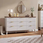9 Drawers Fluted Dresser, Modern Chest, Wooden Dresser TV Stand, Curved Profile Design, for Living Room, Hallway