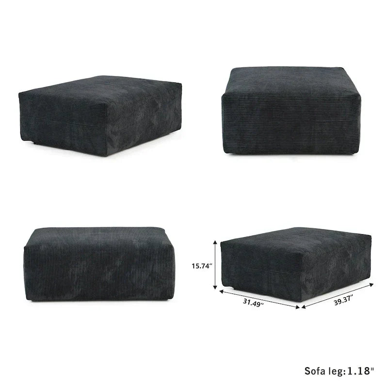 Grote modulaire hoekbank met corduroybekleding, U-vormig, 4-zits, met 2 ottomanen en 5 kussens