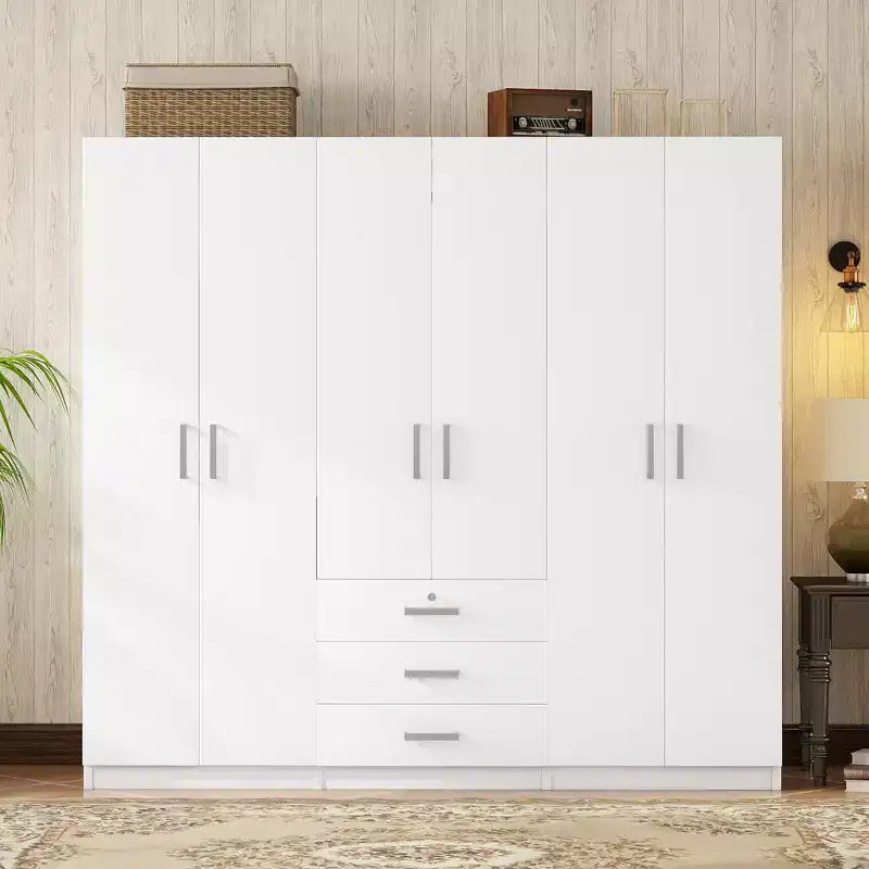 Houten kledingkast met 6 deuren en laden voor de slaapkamer