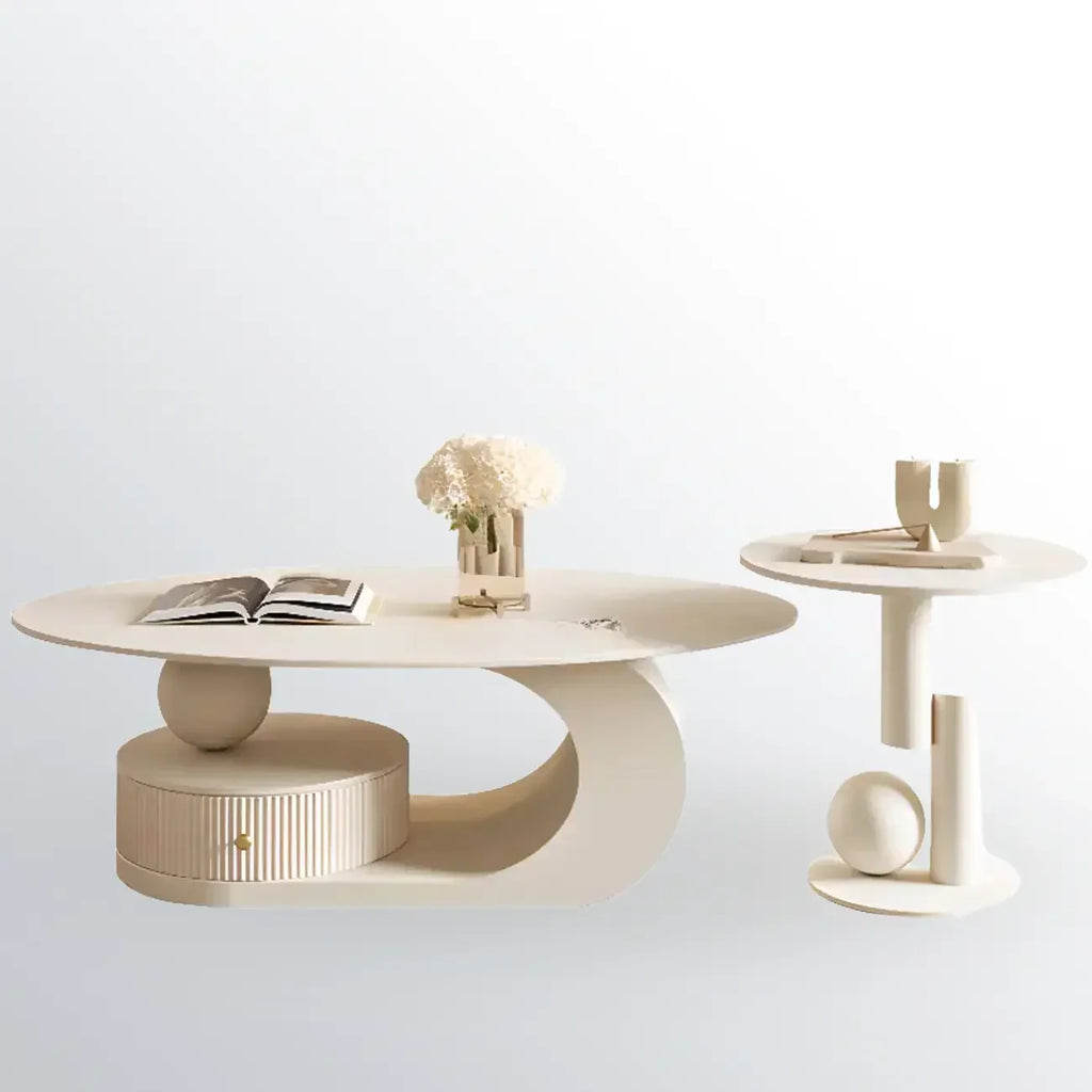 Moderne salontafel met wit stenen blad en krasbestendige afwerking