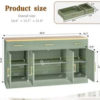 Buffet de rangement Celebalcony, grand meuble de cuisine de 53,4 pouces avec 3 tiroirs et 4 portes, étagère réglable pour la cuisine et le salon