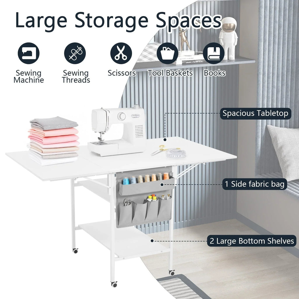 Table de bricolage réglable en hauteur avec étagères de rangement, table de découpe pliante mobile pour bureau à domicile, salle de couture ou atelier créatif