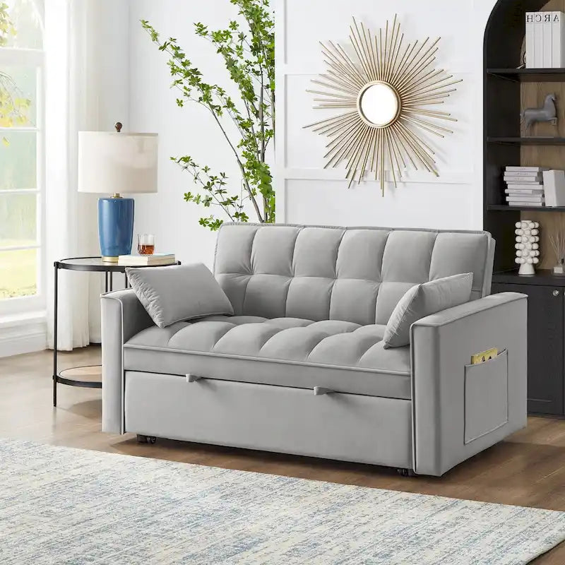 Loveseat-Schlafsofa 4-in-1 mit Armlehnen und Aufbewahrungstaschen, multifunktionales getuftetes Ausziehsofa mit verstellbarer Rückenlehne