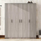 Wood 4-Door Wardrobe Armoire with Hanging Rod, 1-Drawer and Storage Shelves