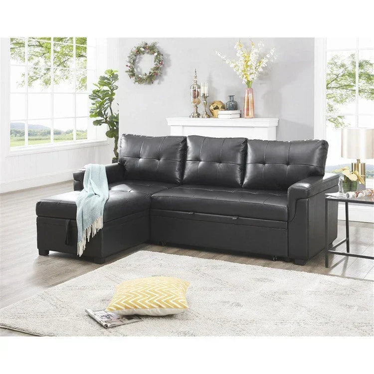 Convertible Reversible Sectional Sofa with Pull-Out Sleeper Bed, Hidden Storage Chaise, and Durable Legs