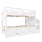 Cadre de lit superposé Whisen Twin XL avec lit gigogne, rangement, escalier de rangement en bois massif, armoire et 3 tiroirs, pour enfants