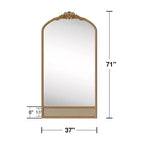 Miroir mural avec cadre en bois en forme d’arche classique sculptée et partie inférieure en rotin, marron, 37 in. W x 71 in. H