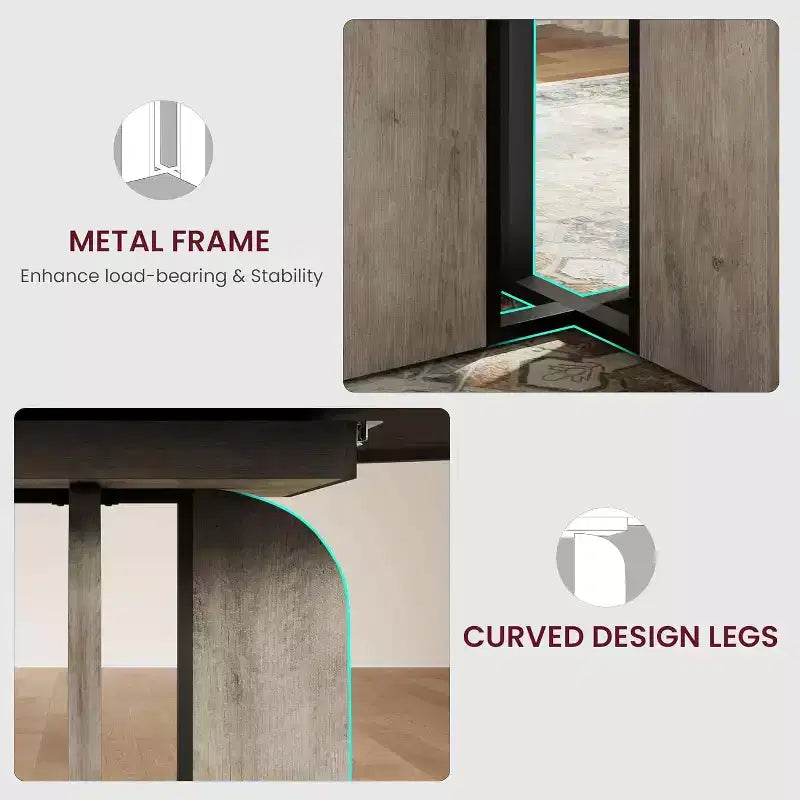 Table à manger ronde extensible de 47 à 63 po pour 4 à 8 personnes, table de cuisine extensible en bois de style champêtre avec structure en métal, table ovale gain de place pour appartement, gris rétro