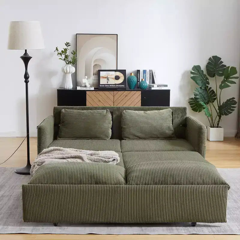 64,5 3-in-1-Schlafsofa aus Cord mit ausziehbarem Bett