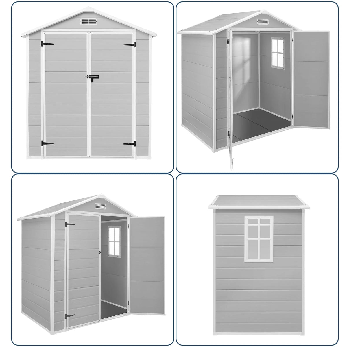 Opslagschuur van 6 ft x 4 ft/6 ft x 8 ft/8 ft x 6 ft/8 ft x 10 ft, weerbestendig kunststofhars voor buiten met vloer, gereedschapsschuur met puntdak