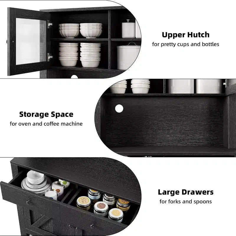 Meuble garde-manger de cuisine avec support pour micro-ondes, vaisselier avec buffet et étagères réglables, pour la cuisine et la salle à manger
