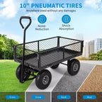 Chariot de jardin en acier robuste, 226,8 kg, chariot utilitaire pliable avec côtés en filet et doublure amovibles, 10 pneus gonflables, poignée de traction