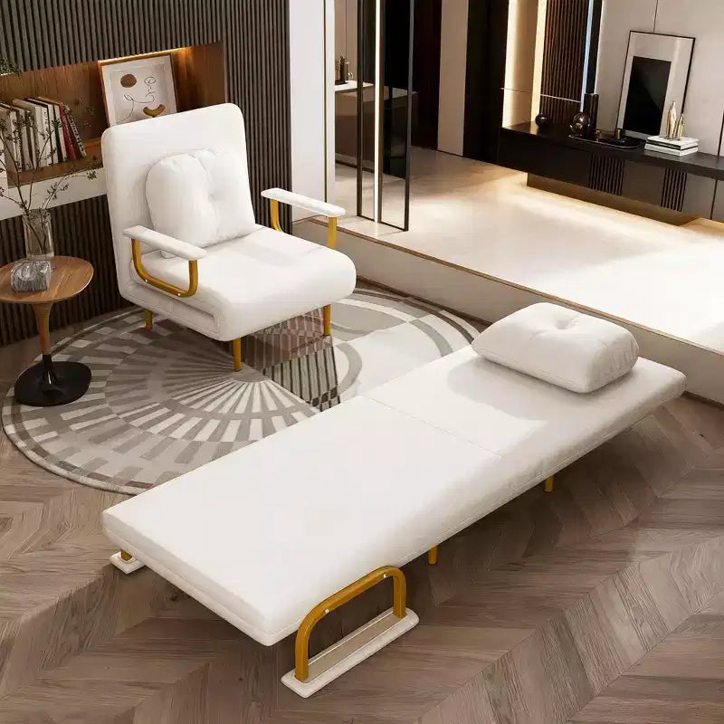 Canapé-lit pliant 3-en-1, fauteuil convertible avec dossier réglable en 5 positions et coussin, couchage gain de place pour salon, chambre et bureau (blanc)