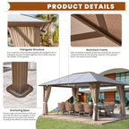 EROMMY Pavillon mit festem Dach, Outdoor-Pergola mit Doppeldach, Netzvorhängen und Vorhängen, robustes Vordach für Terrasse, Garten und Poolpartys
