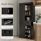 Armoire de rangement de garde-manger de cuisine de 72 pouces, armoire traditionnelle autoportante avec 4 portes et 3 étagères réglables, grand tiroir central