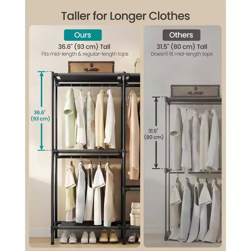 Portant à vêtements SONGMICS, armoire-organisateur robuste avec tringles et étagères, charge totale de 297 lb, montage facile, noir encre